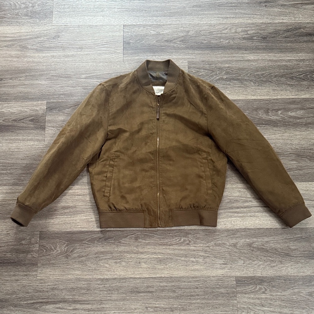 Men's Faux Suede Brown Bomber Jacket size Medium